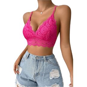 MakeMeChic Women's Floral Lace Bra Spaghetti Strap Scallop Trim Wireless Lingerie Bralette