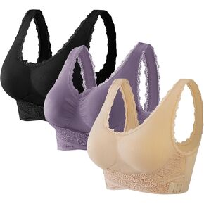 Kendally Bra Comfy Corset Bra Front Cross Side Buckle Lace Bras for Older Women Full Coverage Yoga Sports T-Shirt Bra