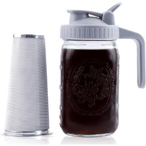 Cold Brew Coffee Maker 64 Oz Mason Jar Cold Brew Pitcher With Strainer 2 Set Half Gallon Wide Mouth Glass Iced Coffee Maker With Spout Lids 2 Quart Glass Pitcher For Fridge, Lemonade, Cold Brew