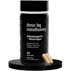 MINDHONEY | DOSE 60 Count, Premium All-in-One Nootropic Brain Supplement | Focus, Mood, Energy, & Memory | Functional Mushrooms + Adaptogens - Lion’s Mane, Ashwagandha, L-Theanine, Bacopa, & Vitamins
