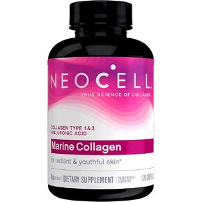 NeoCell Marine Collagen With Collagen Type 1 and 3 and Hyaluronic Acid, With Hydrolyzed Collagen, Skin Health Supplement, Capsule, 120 Count, 1 Bottle
