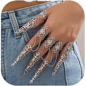 Gothic Nails Bracelets for Women Men Punk Fingera Hand Chain Cosplay Finger Rings Claw Bracelets Costume Jewelry