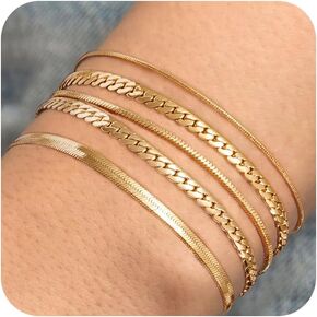 Dainty Gold Bracelets Set for Women,14K Gold/Silver Plated Waterproof Satellite Paperclip Heart Link Chain Bracelets for Women Trendy Adjustable Bracelet Set Tiny Cute Jewelry for Women