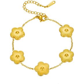 Gold Leaf Link Bracelets for Women, Gold Plated Bracelet for Women Five Leaves Link Lucky Bracelets Gifts