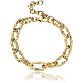 Gold Paperclip Bracelet Vein Lines Rolo Cable Link Oval Paper Clip Chain Dainty Chunky Stainless Steel Jewelry for Women Men