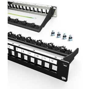 16 Port Patch Panel Blank Keystone Patch Panel 1U Network Patch Panel with Smart Cable(No Cable Tie Required) Management for 19inch Rackmount