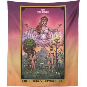 The Goddess Aphrodite The Lovers Tarot Card Tapestry - Greek Mythology Pagan Witchcraft Altar Home Decor (60" x 50")