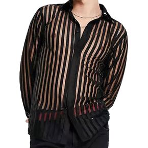 Panegy Men's Sheer Top Disco Rave Festival Outfits Rock Bands Nightclub Party Tee Shirts Blouse 70s Streetwear