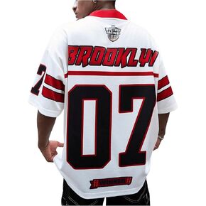 GORGLITTER Men's V Neck Racing Print Jersey Shirt Number Graphic Oversized Short Sleeve Streetwear T-Shirt