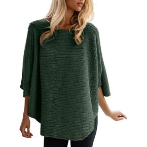 سترة نسائية كبيرة الحجم 2024 بأكمام تشبه جناح الخفّاش سترات غير رسمية برقبة قارب وافل متماسكة بحاشية مقسمة بلوفر علوي in Kuwait