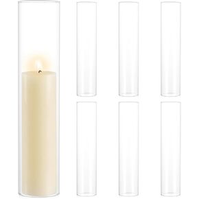 Hurricane Candle Holder Sleeve：6Pcs 2.5"W x 12"H Bottomless Clear Glass Cylinder Candleholder Bulk Chimney Tube Tall Open Ended Ribbed Candle Shade Event Glass Hurricane Candle Cover for Home