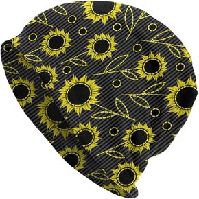 LAIPUTER Sunflower Beanie Hat Standard Closed Chemo Knitted Hats for Women Men Slouchy Skull Cap Baggy Cancer Headwear