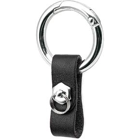 Key-Chain with Quick-Release Spring Clip Keyring - Leather and Metal Car Keychain for Men or Women, with Anti-Lost Ring, Black
