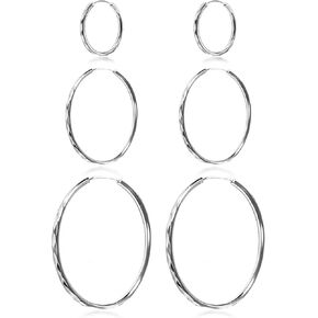 3 Pairs 925 Sterling Silver 14K Gold Plated Hoop Earrings Set | Cartilage Helix Huggie Hoop Pack for Women Men 30mm 50mm 70mm | Huggie Hoop Earrings Jewelry Gifts for Women