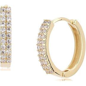 Vanbelle 18K Gold Plated Jewelry - Round Huggies Hoop Earring with Cubic Zirconia Stone - Beautifully Designed Handcrafted - Lightweight Elegant Classic Designer Jewelry for Women