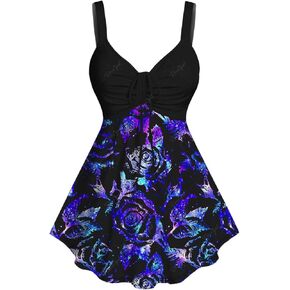 بلوزة نسائية من Rosegal بمقاس كبير، بلوزة تونيك علوية بدون أكمام وأشرطة مطبوعة باللون الوردي in Kuwait