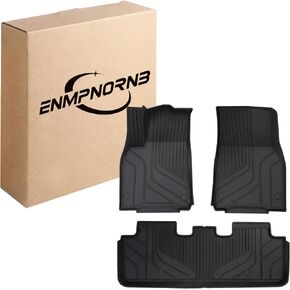 Tesla Model Y Floor Mats, All-Weather TPE Floor Liner Compatible for Tesla Model Y 2024 2023 2022 2021 2020,Front and Rear 2 Rows Set，Set of 3 Mats