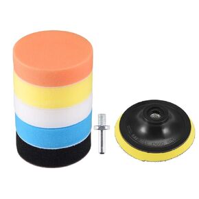 uxcell 4" Foam Drill Polishing Pad Kit, 5pcs Flat Sponge Pads 1pcs Hook and Loop Backing Pad with M10 Drill Adapter for Boat