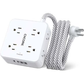 Surge Protector Power Strip - CHCORE 5 Ft Braided Extension Cord with 8 Outlets with 4 USB (2 USB C) Charging Ports, Flat Plug Multi Plug Outlet Extender Charging Station for Home Office, ETL, White