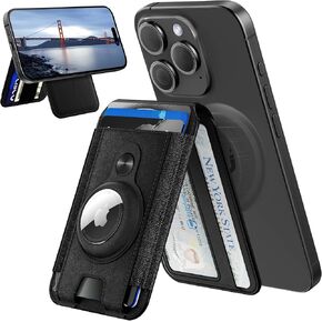 Magnetic Wallet for iphone,Magsafe Wallet Stand with Airtag Holder,Adjustable Stand for iPhone 15/14/13/12, Card Holder Organize up to 12 cards, Cash Band,Vegan Leather, RFID Blocking,(Carbon Fiber)