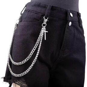 Pants Chain for Men Women Halloween Costumes Cross Jeans Chains Shorts Chains Goth Accessories Punk Hip Hop Wallet Chain Silver