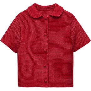 Tanming Womens Cardigan Sweaters Soft Chunky Knit Top Short Sleeve Button Loose Outerwear Sweater
