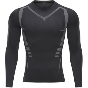 Men's Compression Shirt Athletic Sports Long Sleeve Baselayer Quick-Drying Breathable Running Shirt for Fitness