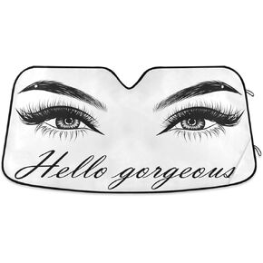 Beautiful Women Eye Car Windshield Sun Shade Eyelashes Makeup Foldable UV Ray Sun Visor Protector Sunshade to Keep Your Vehicle Cool (55" x 27.6")