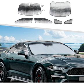 Jimen Compatible with Ford Mustang 2015-2023, 6PCS Front and Rear Windshield Reflector Sunshade Side Window Shade