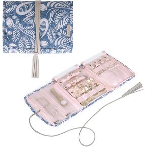 BAGSMART Travel Jewelry Organizer Case Foldable Floral Jewelry Roll with tassel for Journey-Rings, Necklaces, Earrings, Bracelets