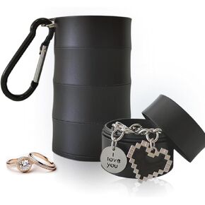 Portable Jewelry Holder Keychain Travel Ring Holder 3 Layers Keychain Container with Protective Sponge for Organizing rings, Necklaces, Earrings (Round Black)
