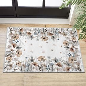 Artoid Mode Brown Poppy Leaves Spring Area Rug, Summer Home Decor Low-Profile Area Rugs for Entryway Bedroom Living Room Laundry Room Indoor 5x7 Feet