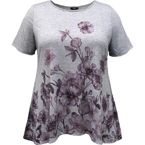 LEEBE Women and Plus Size Short Sleeve High-Low Hem Tunic Print Top (Small-5X)