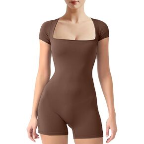 Sogetdo Women's Sexy Spaghetti Strap One Piece Bodycon Rompers Workout Yoga Shorts Jumpsuits