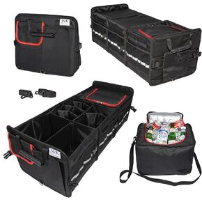 J&K Car Trunk Organizer for SUV,Truck,Van,Sedan- Multi-Compartment Foldable Car Organizer- Car Trunk Storage with Lid and Removable Leak-Proof Thermal Bag- Adjustable Straps (Large Size, Black)