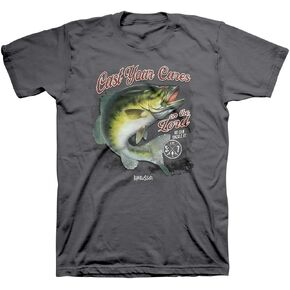 Kerusso Cast Your Cares On The Lord He Can Tackle It Fish Charcoal Grey Cotton Crew Neck T-Shirt, Small