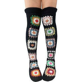 SherryDC Women's Hangmade Flower Cable Knit Thigh High Socks Over Knee High Long Leg Warmers