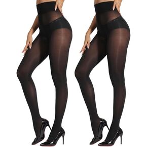 2 Pairs Indestructible Tights for Women,Rip Resistant Pantyhose, 40D Semi Sheer Control Top High Waist Tights