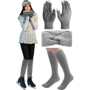 Geyoga 7 Pcs Figure Skating Leg Warmers Gloves Headband Socks Set Include Leg Warmers Socks Gloves, Headband for Ice Skating