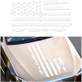 Distressed American Flag Sticker, 16.9" × 30.7" Waterproof Patriotic Old Glory Military Grunge Sticker, Universal Car Door Wall Window Windshield Decoration Sticker (White)