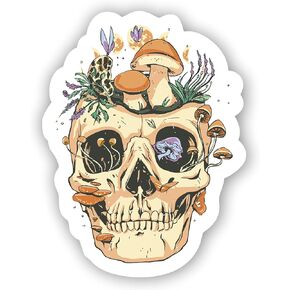 VulgrCo Skeleton Skull Growing Mushrooms Plant Funny Sticker Vinyl Waterproof UV Resistant Decal for Phones Laptops Water Bottles Tumblers Boats Cars Trucks Windows Kayak 3" inch Bumper Stickers