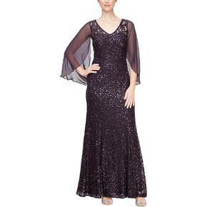 Alex Evenings Women's Long A-line Dress with Draped Cowl Back