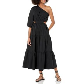 The Drop Women's April One Shoulder Cut-Out Tiered Midi Dress