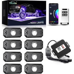 YiLaie RGB Rock Lights for Truck, 12 Pods Multi Color LED Rock Lights kit, with Phone App/Remote Control & Music Mode High Bright Rock Lights, Waterproof Rock Lights Truck, for Pickup ATV RZR UTV SUV