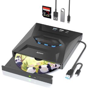 Alxum USB DVD Drive External - Type-C USB 3.0 CD Burner with SD Slot & USB Ports DVD 8X CD 24X Super Fast Speed DVD Player for Laptop/PC/Window/Mac OS/Linux/Vista