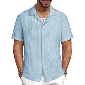 PJ PAUL JONES Mens Button Down Shirts Casual Short Sleeve Shirts Summer Cuban Textured Shirts