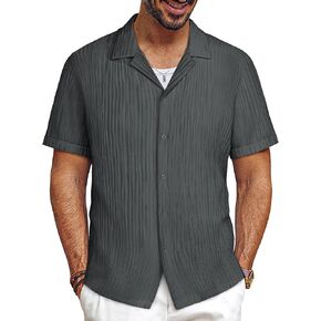 قمصان PJ PAUL JONES الرجالية بأزرار سفلية كاجوال بأكمام قصيرة قمصان صيفية ذات ملمس كوبي in Kuwait