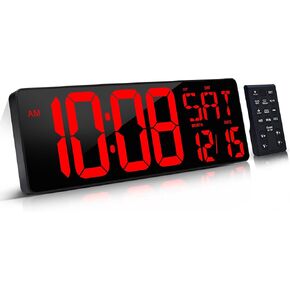17.2 Digital Wall Clock Large Display, LED Wall Clock with Date and Temperature,Count Up/Down Timer Clock with Remote Control, Adjustable Brightness Alarm Clock for Home, Office, Gym, Elderly