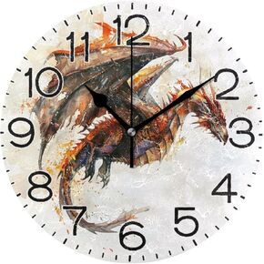 A Flying Dragon Wall Clock Battery Operated Non Ticking Silent Quartz Analog Rustic Farmhouse Round Clock Retro Decor for Home Kitchen Living Room Bathroom
