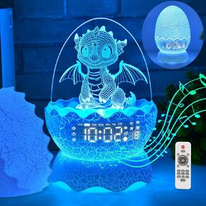 Dragon Egg Alarm Clock for Bedrooms, Small Digital Clock Night Light with Baby White Noise Machine for Sleeping, Bluetooth Speaker, 16 Colors Dragon Gifts for Kids/Adult